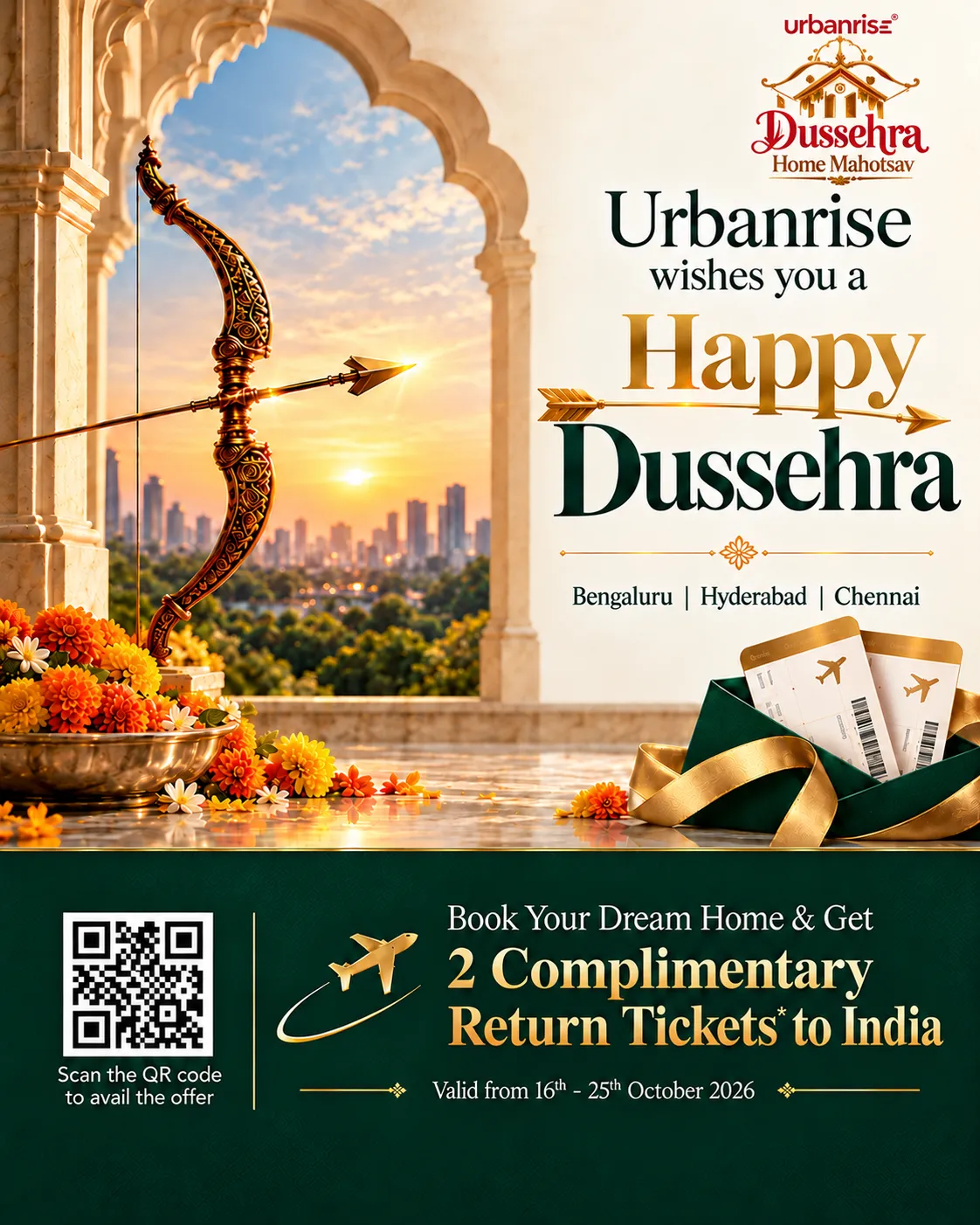 Urbanrise Dussehra Home Mahotsav, Dubai: book your dream home and get 2 complimentary return tickets to India, valid 16–25 October 2026